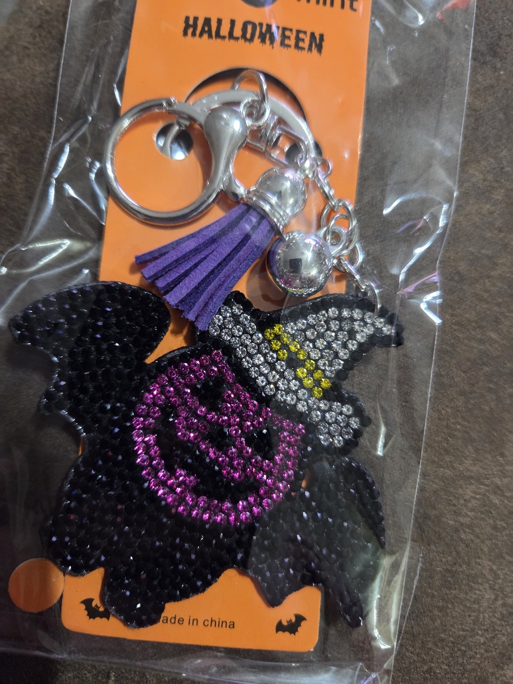 Halloween Purple Pumpkin Witch Tassel Keychain